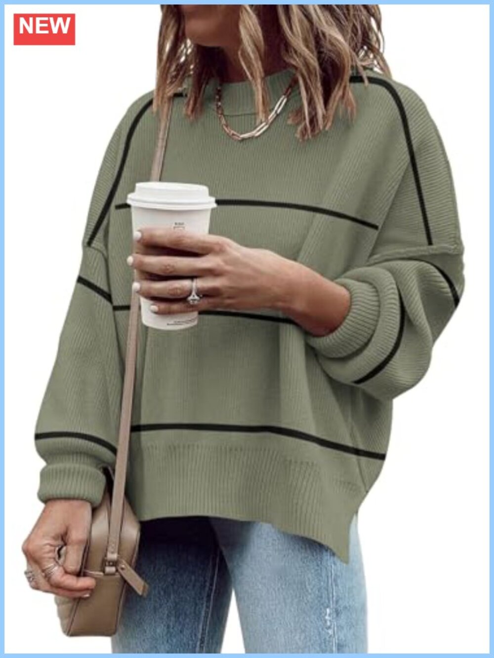 Oversized Ribbed Pullover Sweater Womens Fall Fashion Crew Neck Knit